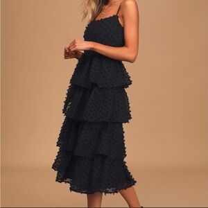 Miami Textured Black Layered Midi Dress